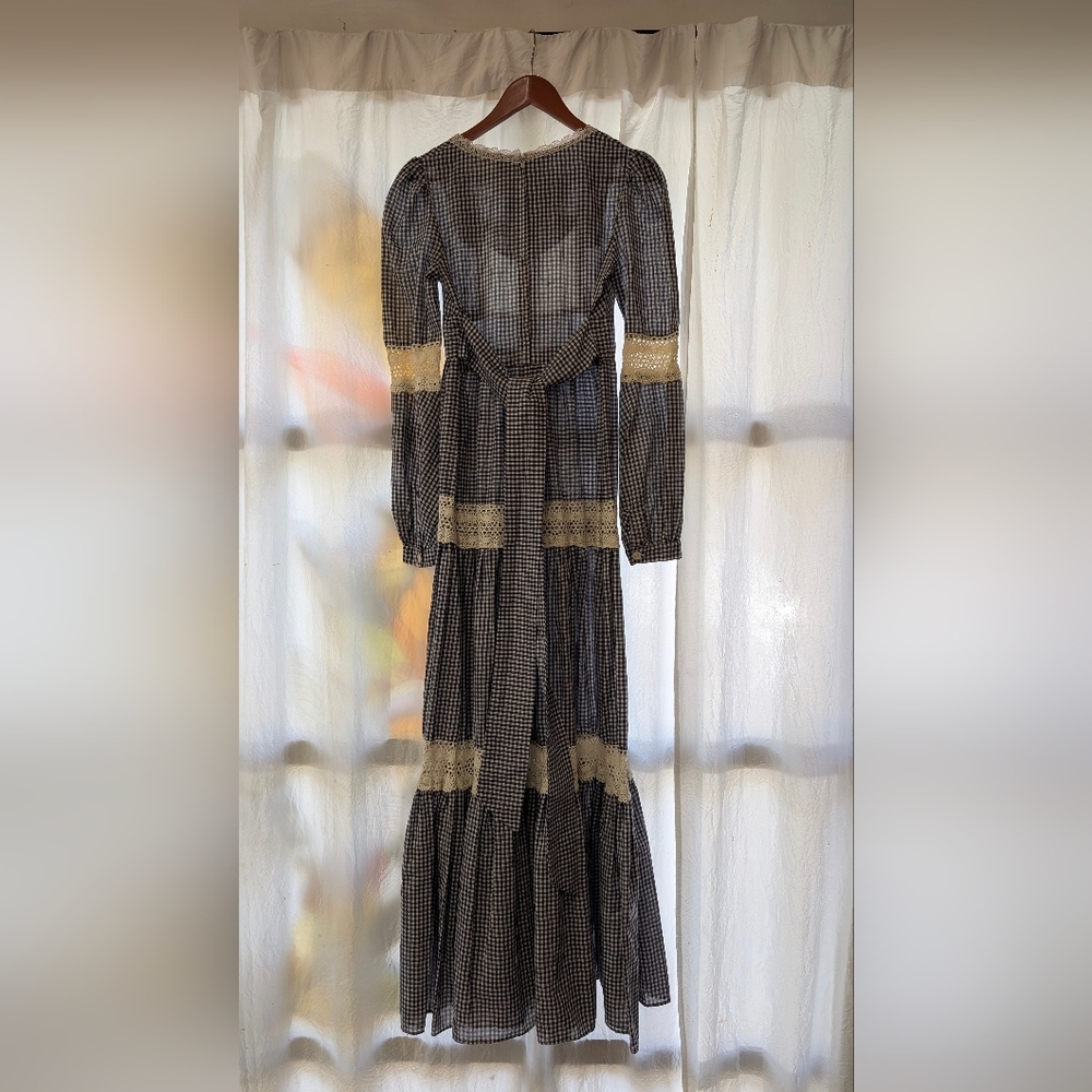 Gunne Sax Black and Cream Checked Long Sleeve Prairie Dress - Picture 5 of 16